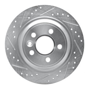 Ford Focus RS Brake Rotor (1) - Rear Left - R1 Concepts - Drilled & Slotted - Silver - `09-`15